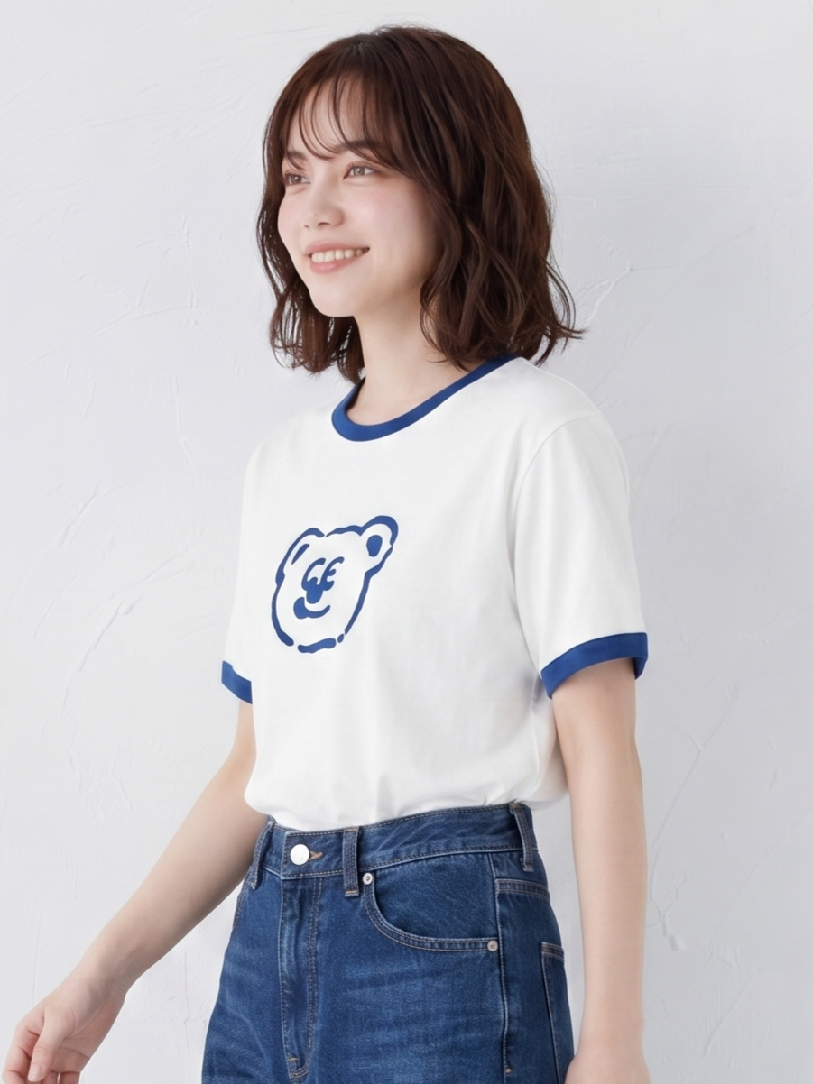 配色パイピング カートゥーンプリントTシャツ