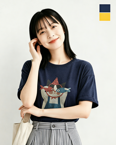 ゆったりドロップショルダー 遊び心プリント半袖Tシャツ