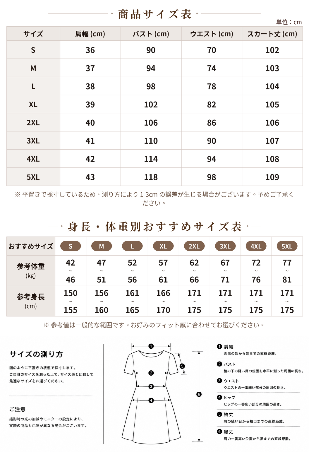 S~5XL 斜めプリーツ ウエストシェイプ サイドスリット ノースリーブワンピース size chart 1