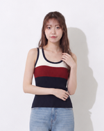 S-XL 配色ボーダー ニットキャミソールトップス