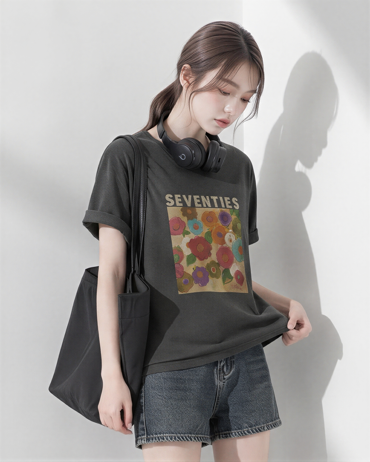 油絵アート！人と被りにくい高級感のあるスリム半袖Tシャツトップス