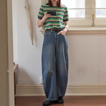 ハイウエスト ワイドシルエット デニムパンツ