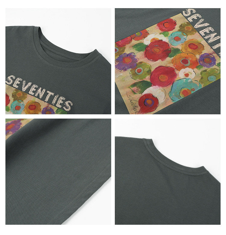 油絵アート！半袖Tシャツ小人数高級感スリムトップス
