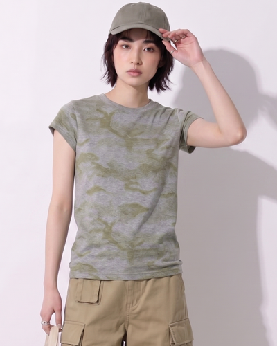 アメリカンレトロ迷彩染め！柔らかで快適な個性的なスタイルの半袖Tシャツ
