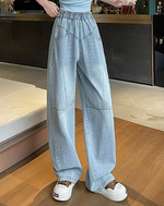ウエストゴム ハイウエスト 切り替えワイドデニムパンツ