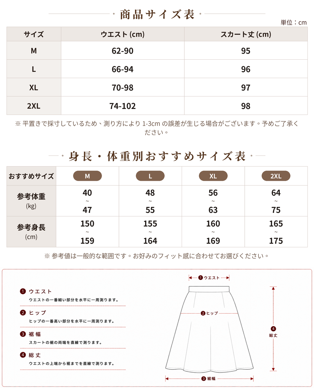 M~2XL ドロストウエスト ゴム仕様 ジオメトリック柄 フレアマキシスカート size chart 1