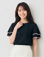 フリルフレアスリーブ 配色パイピングTシャツ