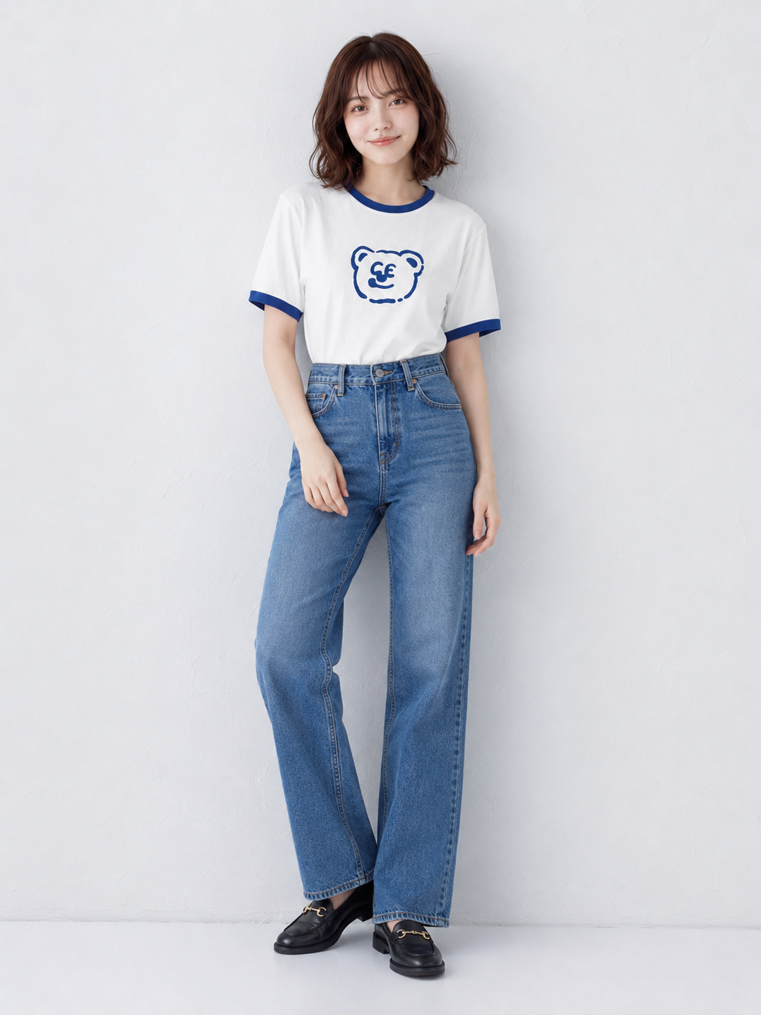 配色パイピング カートゥーンプリントTシャツ