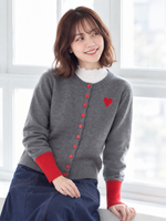 配色リブ ハート刺繍 ニットカーディガン