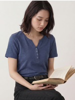 深V前立てボタン付き すっきり細見え 半袖Tシャツ
