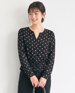 L~4XL ブラックドット ウエストマークブラウス