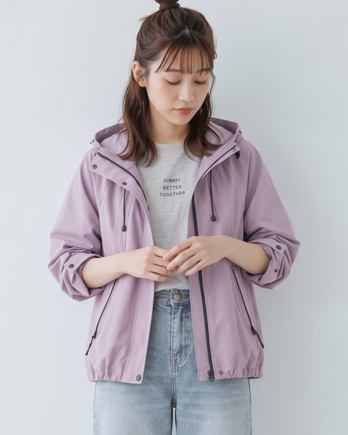 フード付き・ドローストリングトレンチコート
