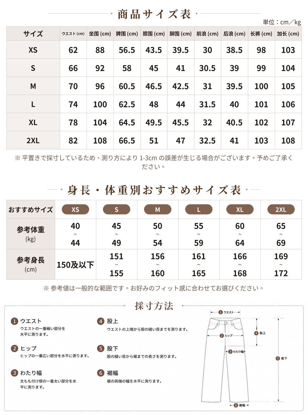 XS~2XL ハイウエスト ストレートワイド デニムパンツ size chart 1