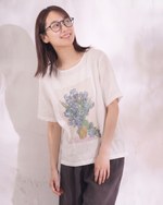 ゆったりカジュアルクルーネックフラワープリント半袖Tシャツ