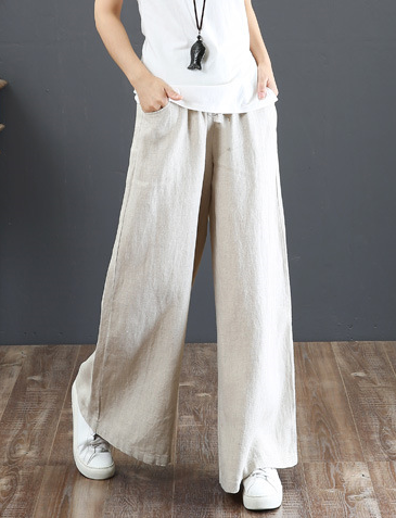 S-3XL 夏コットンリネンゆったりワイドパンツハイウエストストレートパンツ