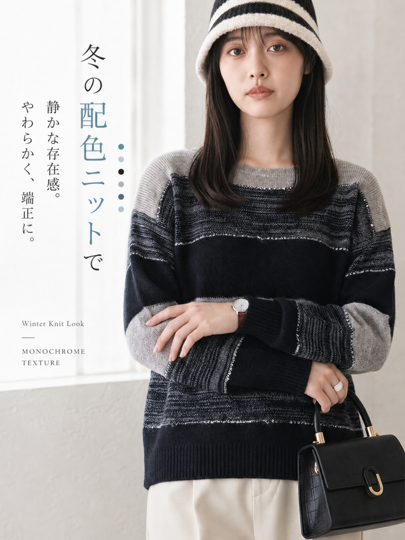 ワイドネック ボーダー ルーズニット