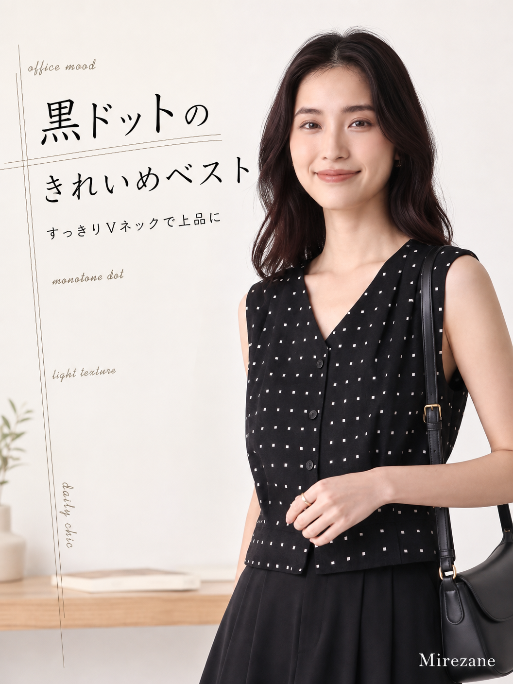 ドット柄Vネック ウエストシェイプ