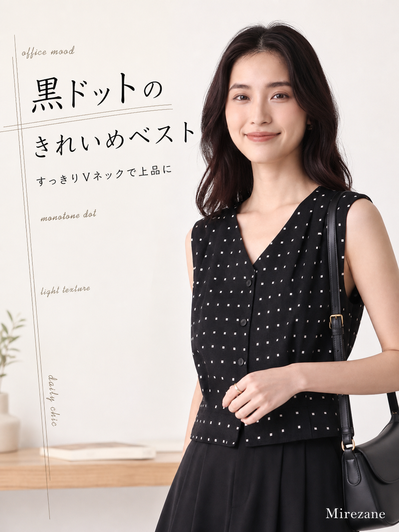 ドット柄Vネック ウエストシェイプ