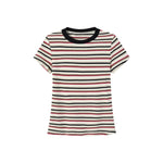 細ボーダー クルーネック フィットTシャツ