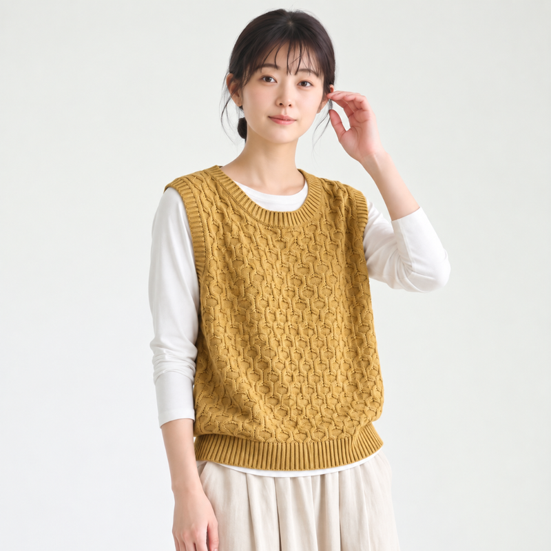 2色展開｜ジャカード素材のゆったりVネックベスト