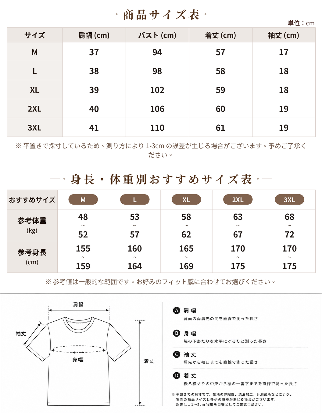 M~3XL 斜めチェック柄 アシンメトリーヘム ドロストウエスト 半袖Tシャツ size chart 1