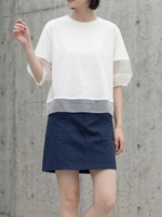 オーガンジー切り替えパフスリーブTシャツ