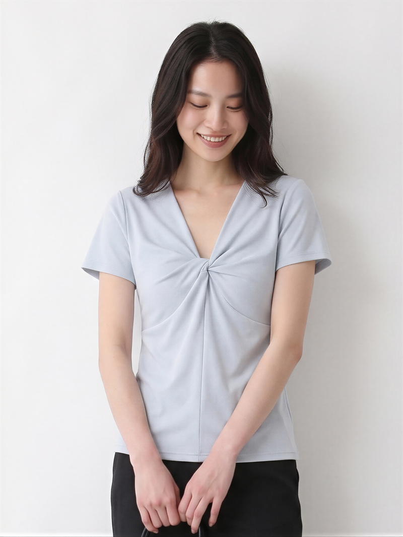 ツイストVネック ウエストシェイプ 半袖Tシャツ