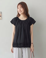 S～4XL ギャザー入りラウンドネック ペプラムヘムデザイン T シャツ