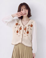 花刺繍入り スカラップヘム ニットカーディガン