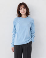 【秋新作】【全2色】ギャザー切り替えルーズ長袖Tシャツ