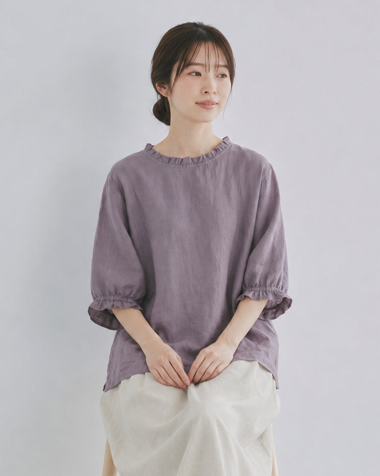 メローフリル襟 ラウンドネック ゆったりTシャツ