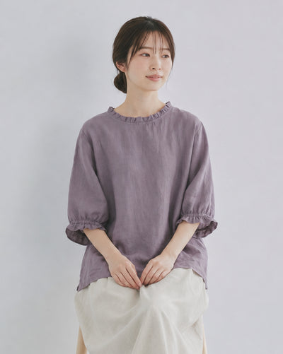 メローフリル襟 ラウンドネック ゆったりTシャツ