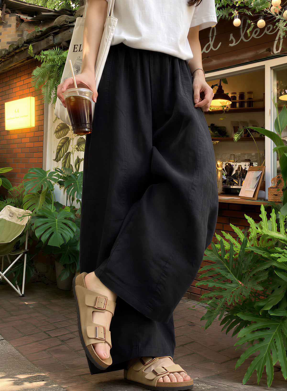ハイウエスト ドレープ ワイドレッグパンツ