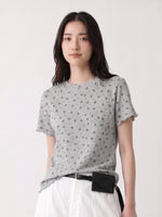 小花柄 透かし編み メロウフリルTシャツ-グレー-L