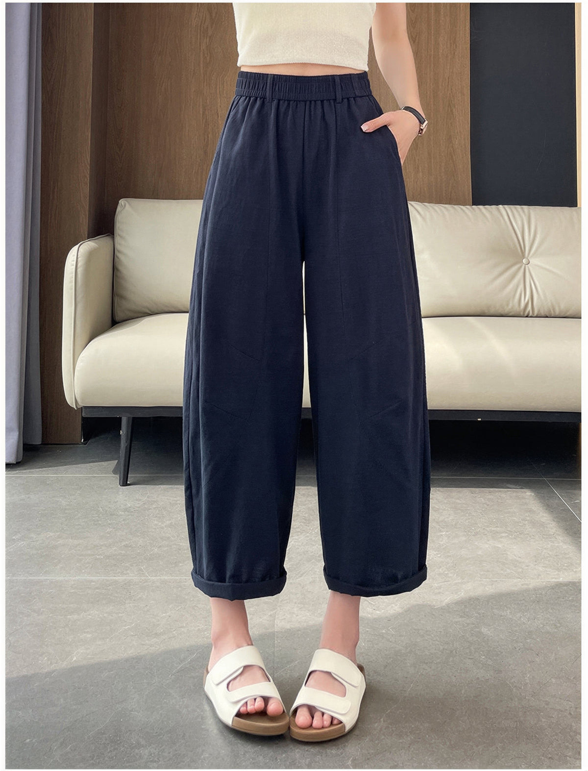 【全3色】S~4XL ハイウエスト ゴム仕様 ストレートワイドパンツ