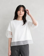 オーガンジー切り替えパフスリーブTシャツ