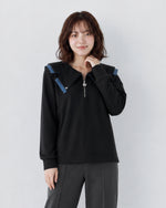 M~4XL ジップVネック フリル フェイクレイヤード スウェット