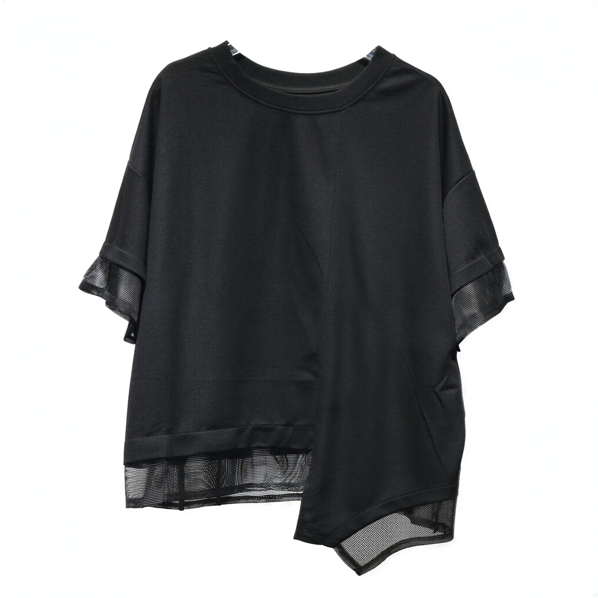メッシュ切り替え イレギュラーヘム 半袖Tシャツ