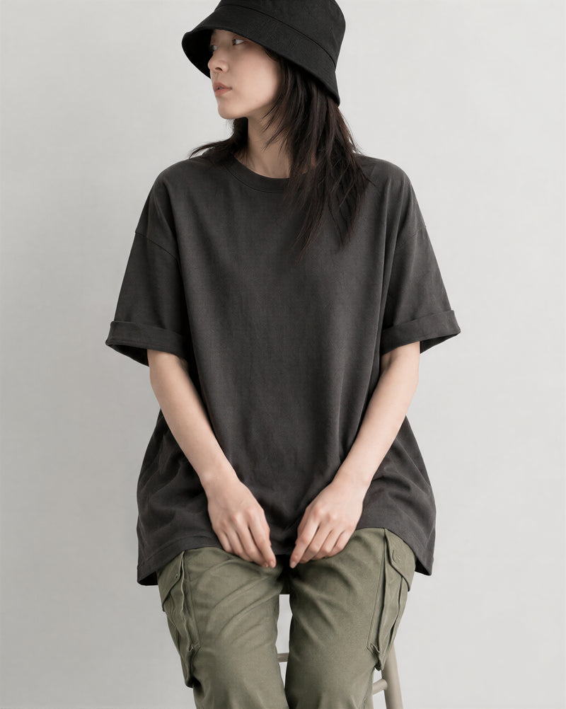 半袖Tシャツ ゆったりシルエット ミドル丈 カジュアル ドロップショルダー コットン-グレー-3XL