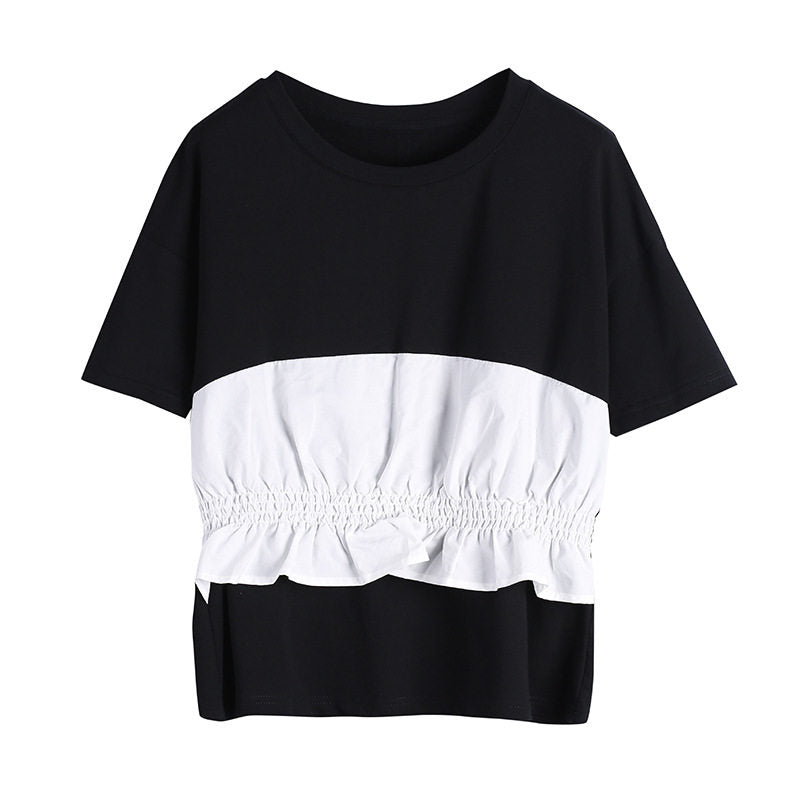 切り替えフリルヘム ウエストシェイプ 半袖Tシャツ
