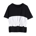 切り替えフリルヘム ウエストシェイプ 半袖Tシャツ