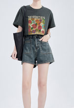 油絵アート！半袖Tシャツ小人数高級感スリムトップス