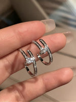 【S925シルバーポスト】きらめくダブルシルバーリングピアス