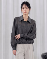 L~3XL ドローストリングウエスト アシンメトリー前立てシャツ