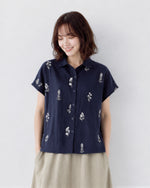 【全2色】M~3XL 小さめラウンドネック 花柄 ゆったり半袖シャツ
