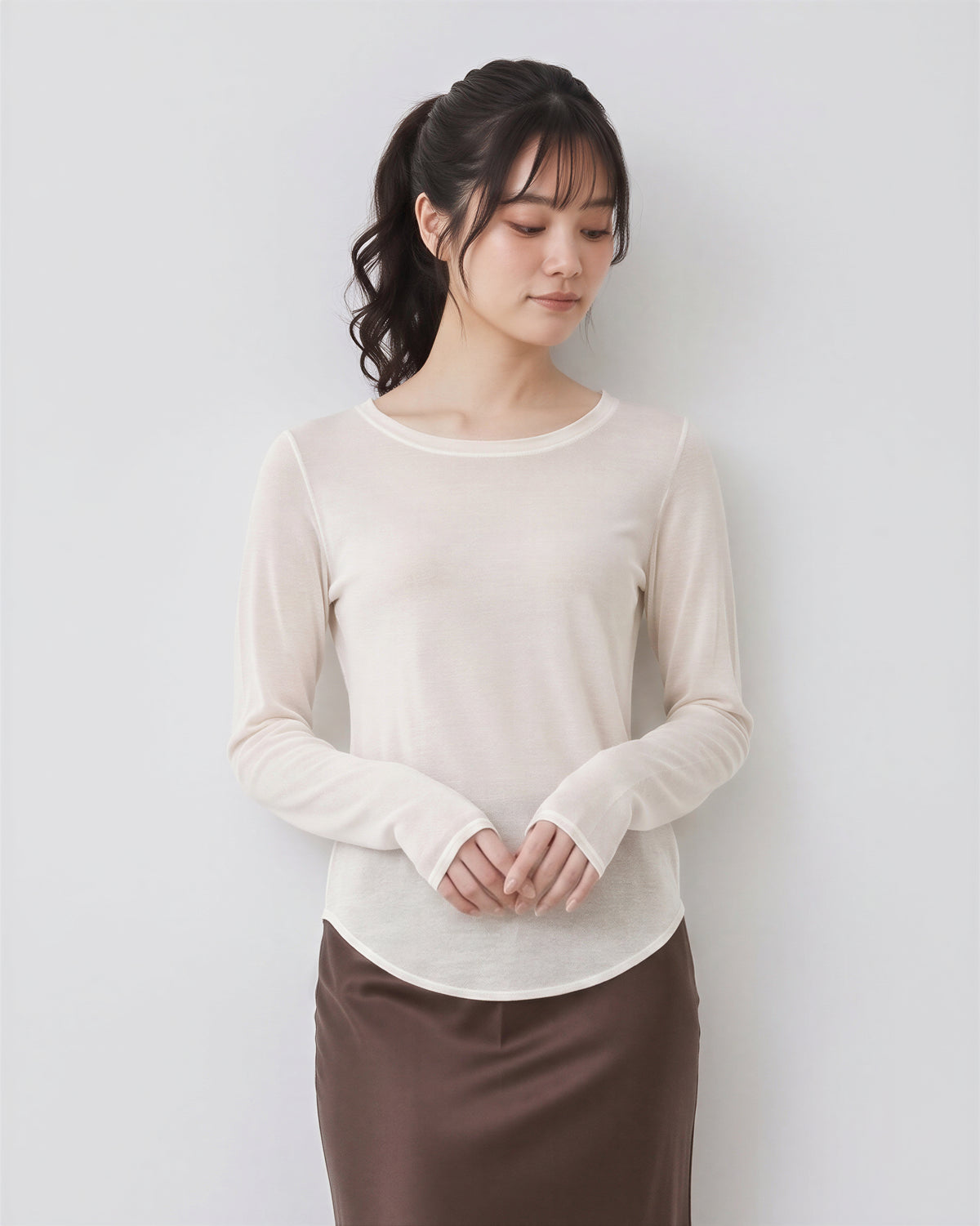 【秋新作】【全2色】S~2XL ラウンドネック スリムフィット インナー 長袖Tシャツ