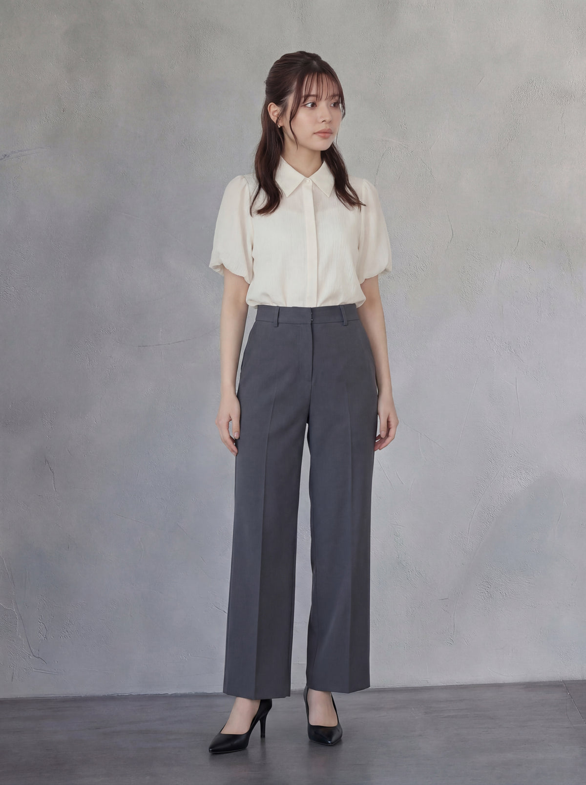 シャープカラー 前立て付き 半袖シャツ