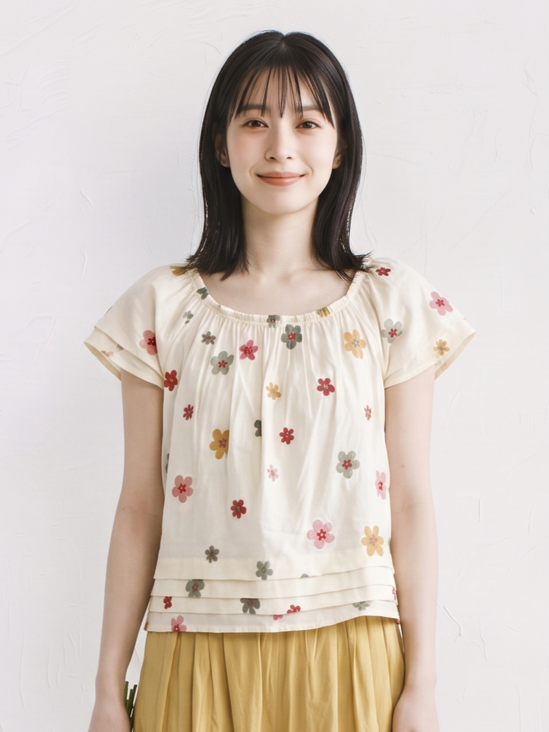 さわやかな夏！花柄フレンチ半袖シャツ