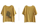 ゆったりカジュアルクルーネックフラワープリント半袖Tシャツ