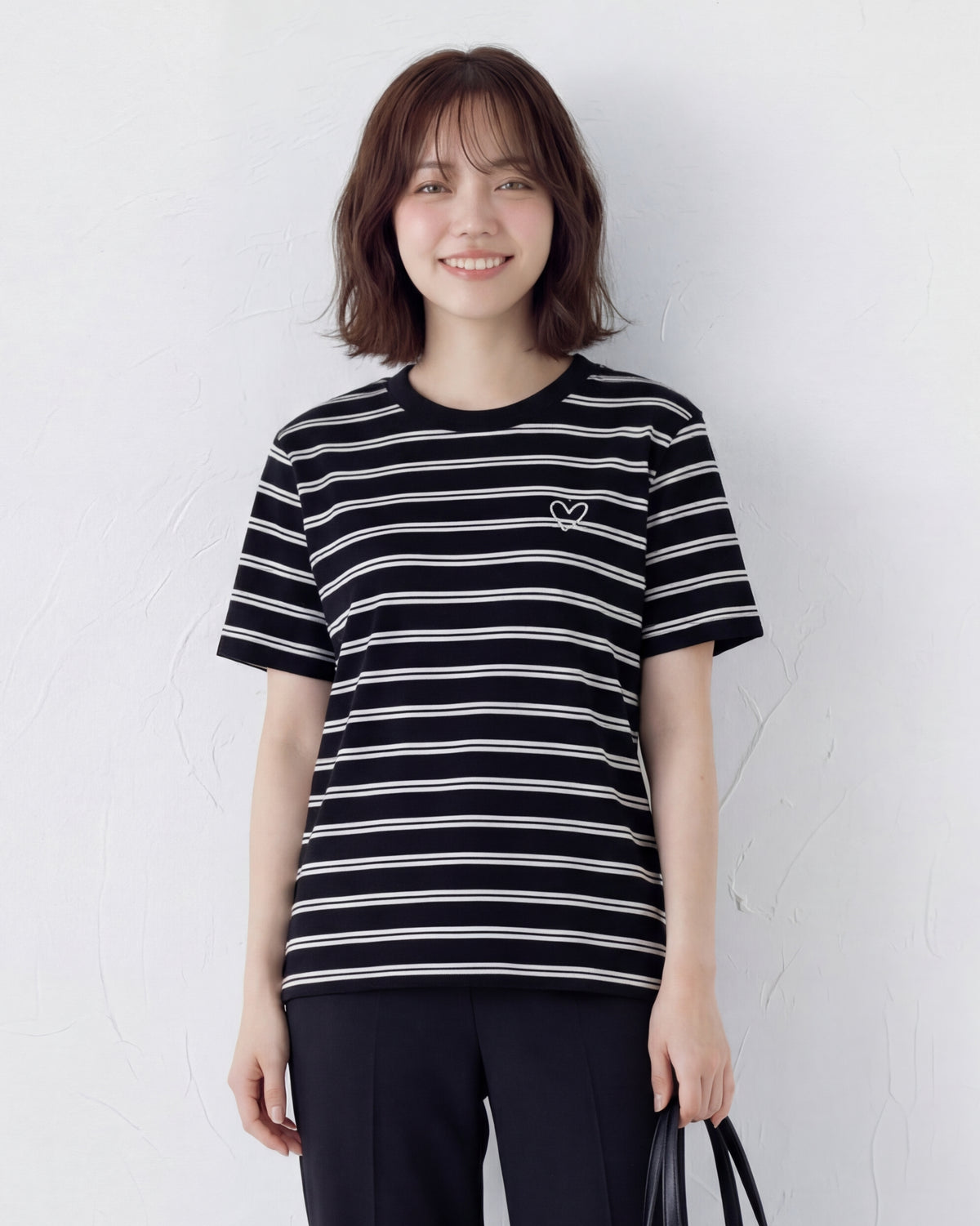 ブラック ボーダー クルーネック ゆったり 半袖Tシャツ